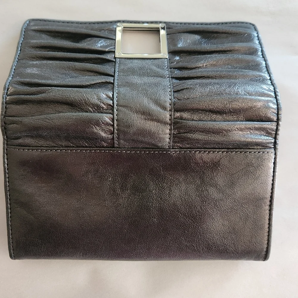 Michael Kors Metallic Ruched Leather Clutch Wallet w/ Jewel Clasp